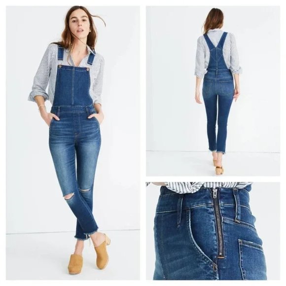 Madewell Pants - Madewell Roadtripper Overalls Brodie Wash Skinny Leg Raw Hem Distressed Size XS